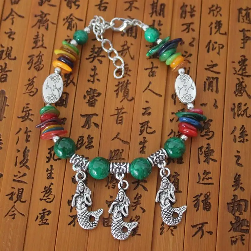 

Bohemian Handmade Bracelets Vintage Ethnic Colorful Beads Elastic The Little Mermaid Pendant Bracelet Gifts 2021 Jewelry