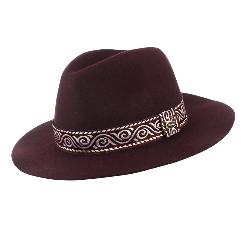 GEMVIE с широкими полями, шерсть, женская шляпа, Fedora, зимняя фетровая шапочка, полосатая, этническая группа, осенняя, джазовая шапка