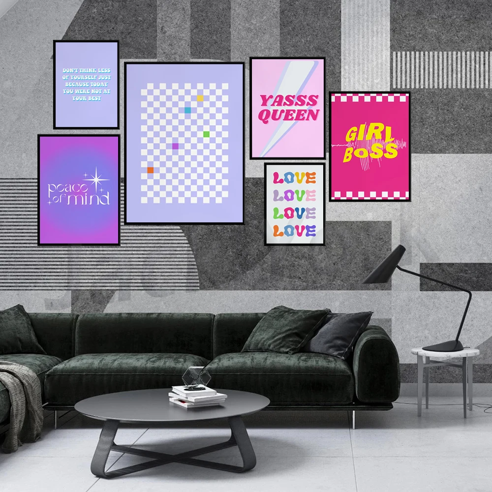 

Hot Pink Wall Art Checkerboard Girl Boss | Preppy wall art, cyber y2k, Indie room decor