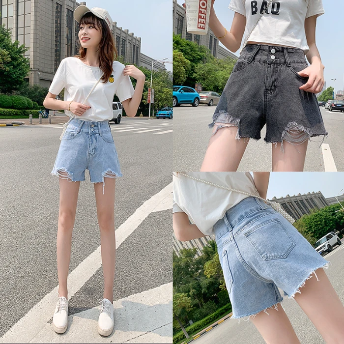 

2020 summer new hot sale denim women shorts high waist jeans fashion Double button hole Denim shorts blue gray sexy short Jeans