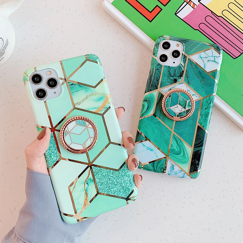 Чехол для телефона с геометрическим мрамором и металлическим кольцом iPhone 11 Pro Max XR