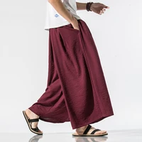 men linen baggy pants 2020 mens chinese style draped solid cotton pants man traditional wide leg pants male hip hop trousers