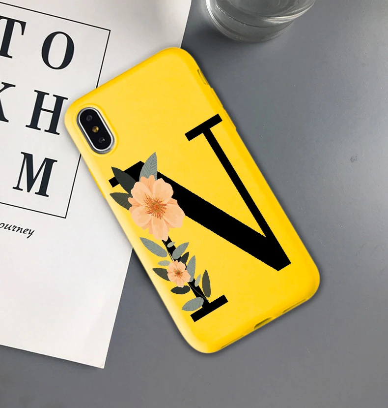 Матовый Мягкий ТПУ чехол для телефона с буквой монограммой P Q R S T желтого цвета