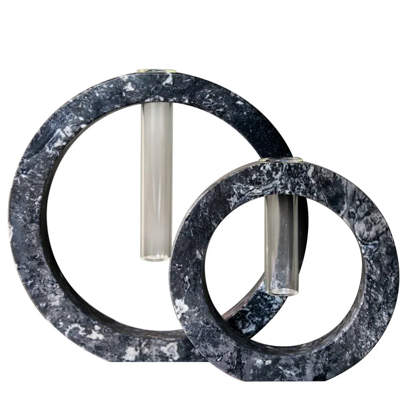 

Marble Round Glass Test Tube Flower Nordic Modern Home Model House Villa Hotel Decorative Flower Decoration