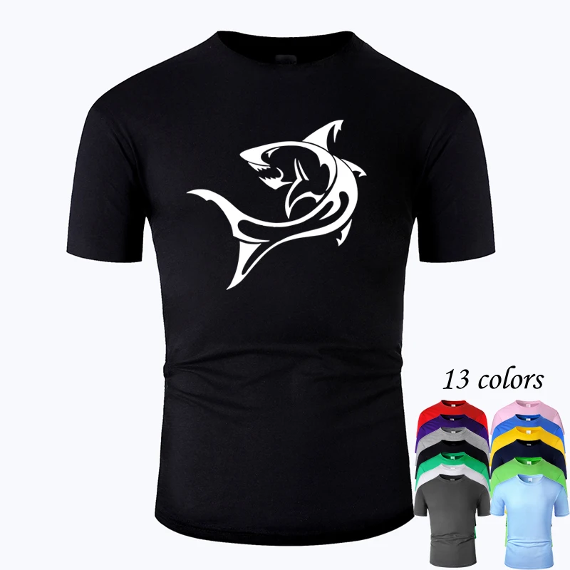 Хлопковая футболка с круглым вырезом и принтом в виде линии акулы для мужчин