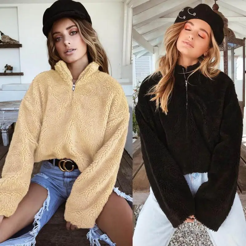 Женское пальто на молнии SWYIVY Свободное с высоким воротником теплое короткое