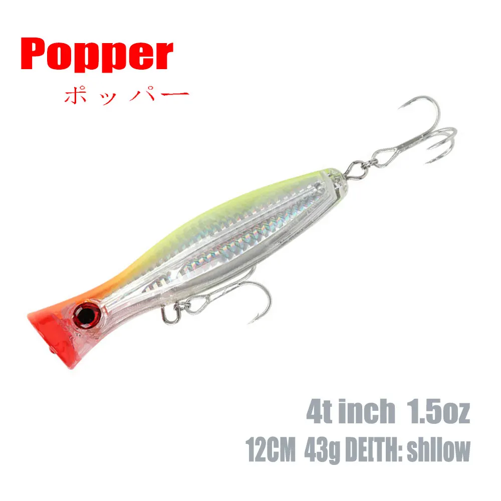 

Popper Fishing Lure12cm/43g Wobbler bearking Topwater Floating bass Artificial Hard Baits Highquality Fishing accessories pesca