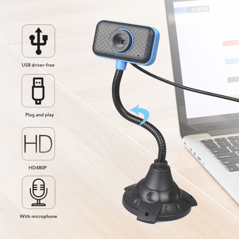 

Web Camera With Microphone Webcam 480P For Laptop Computer Online Class Live Night Vision Camera Auto Focus Mini Camera