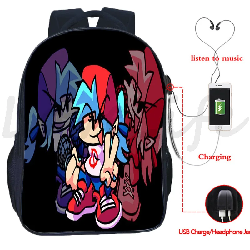 

Friday Night Funkin Backpack kids Bookbags back to School Bags Boys Girls USB Charging Daily Rucksack Men Women Travel Knapsack