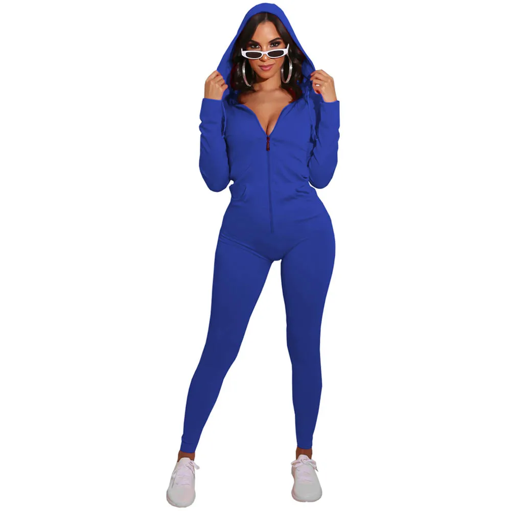 

Winter 2020 Rompers Womens Jumpsuits Jogger Trendy Women Long Sleeve Hoodie Zip Up One Piece Bodycon Jumpsuits