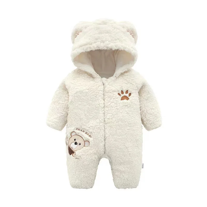 

2022 Baby Girl Clothes 6 Color Cute Plush Bear Baby Romper Comfortable Keep Warm Hooded Zipper Boys Romper 1-4 Year Kids Clothes
