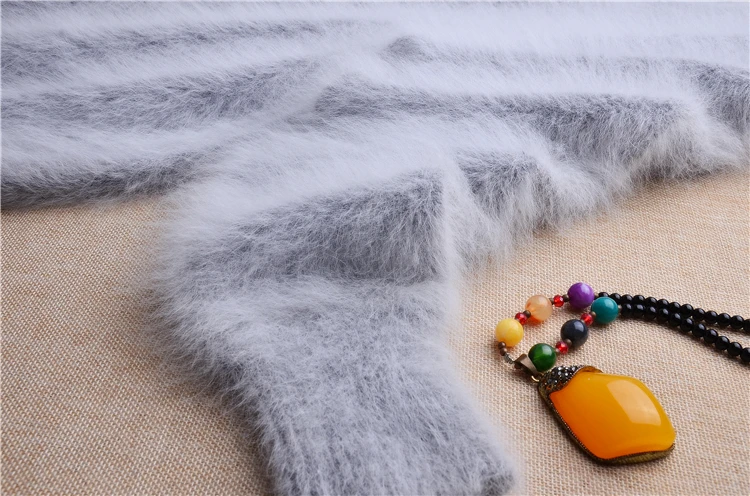 Повседневный модный Женский пушистый кашемировый вязаный пуловер с длинными