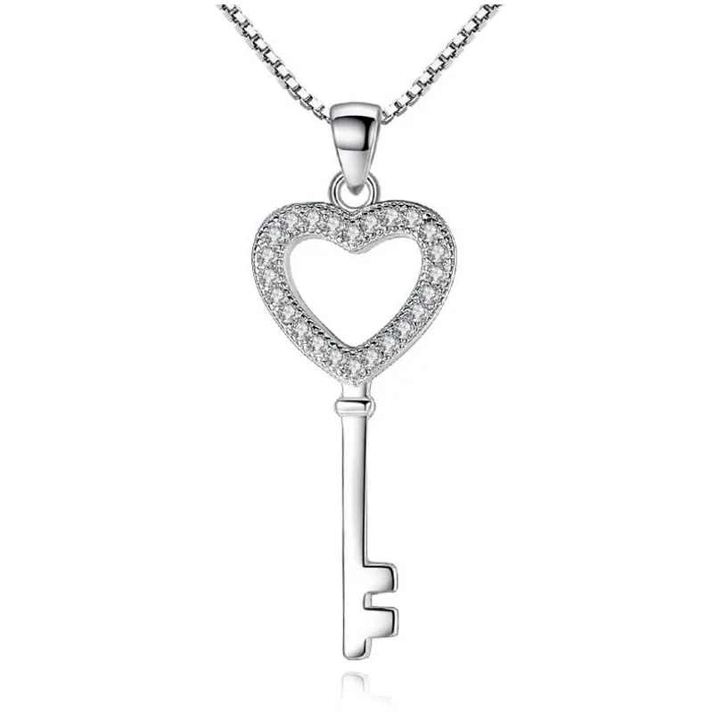 

IHUES 925 стерлингового серебра ювелирные изделия фианит, циркон, кристалл «любящее сердце» ключ кулон ожерелье для женщин подарок цепи ожерел...