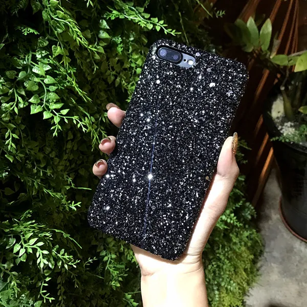 Черный Модный Рождественский подарок блестящий чехол для телефона для iphone X XS MAX XR 7 8 6 6S Plus Блестящий жесткий чехол для задней панели женский чехол - Цвет: Черный