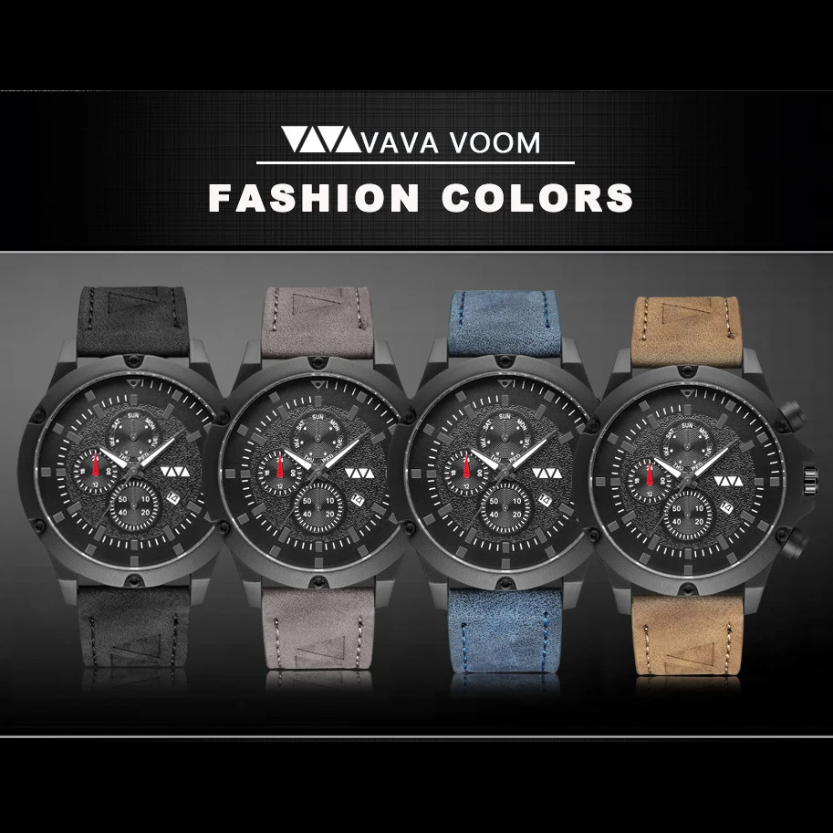 VA VOOM мужские часы кварцевые наручные Топ бренд Роскошные спортивные большие