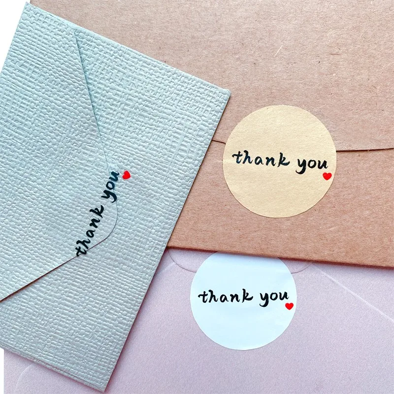 

100pcs Blank Thank you round 35mm seal Stickers Adhesive heart Kraft Baking Sticker Gift
