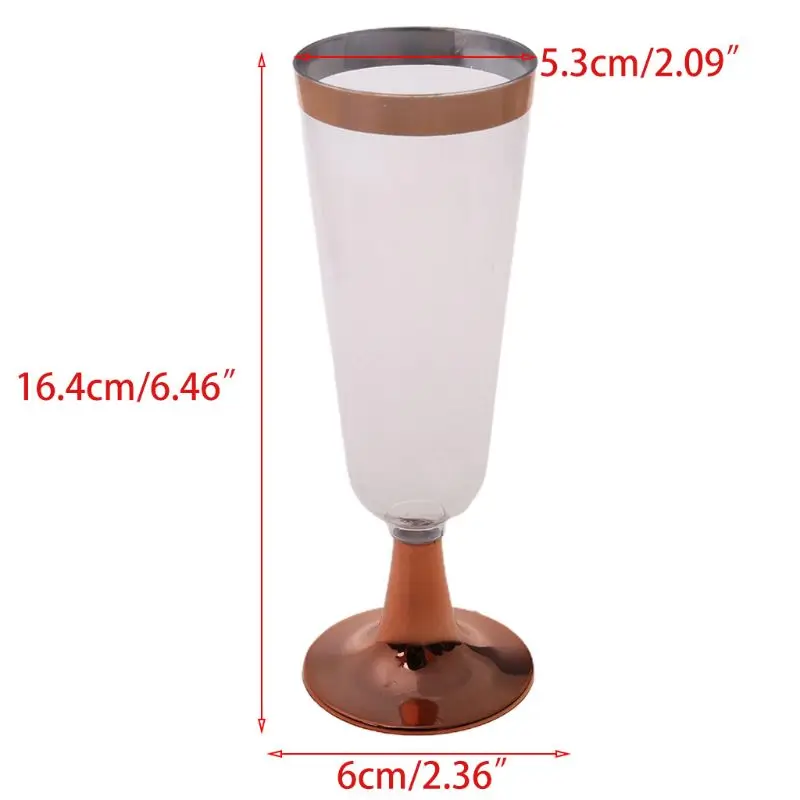 

150 ml Plastic Rose Gold Rimmed Clear Hard Disposable Party Wedding Cups Premium Fancy Champagne Glasses flutes