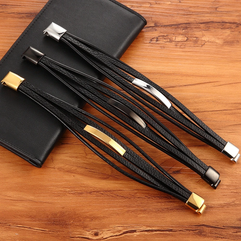 

Geometric Stainless Steel Accessories Combination Leather Men's Bracelet Classic Multi-layer Luxury Style For Handsome Boys Gift