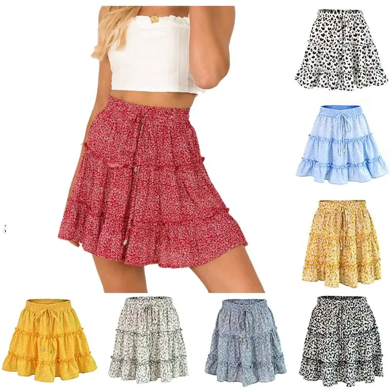 

High Waist Women Casual Retro Leopard Flower Printed Short Skirt Evening Party Dress Bottoms
