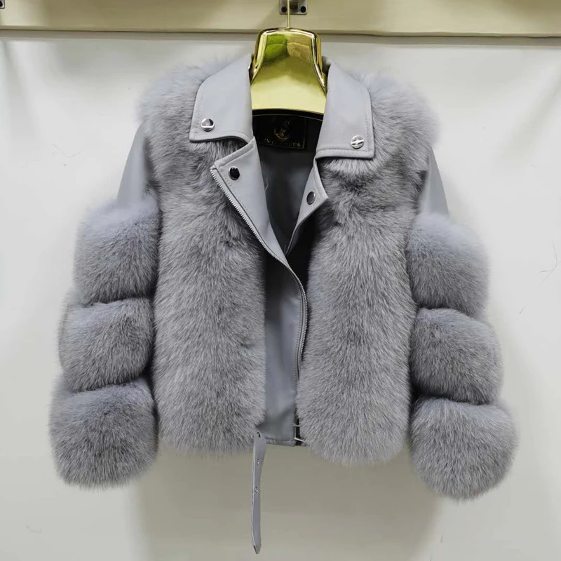 2022 Winter New Fashion Real Fox Fur Coats With Genuine Sheepskin Leather Wholeskin Natural Fox Fur Jacket Outwear Luxury Women