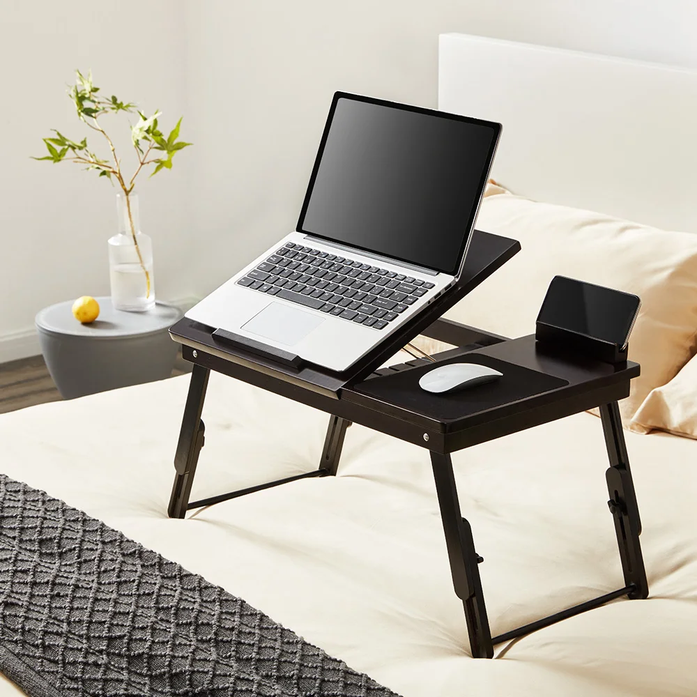 

Lap Desk Table for Bed with Mouse Pad Black Bed Serving Table with Folding Legs Adjustable Height