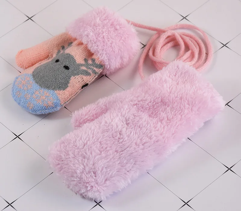 Детские перчатки теплые зимние плотные вязаные для мальчиков и девочек с