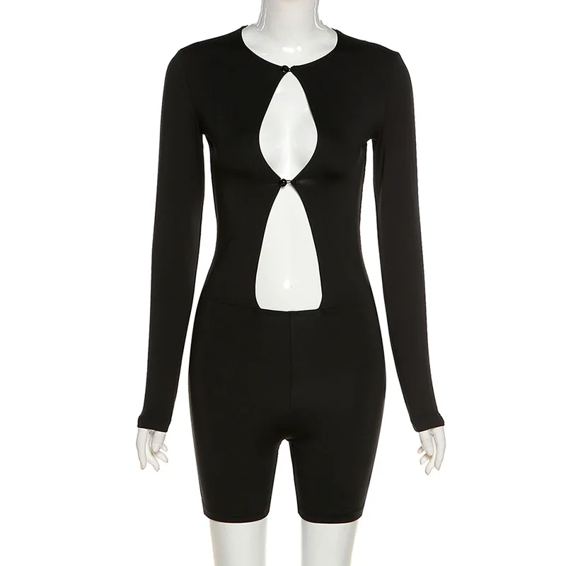 

Sexy Hollow Out Long Sleeve Bodycon Ffitness Rompers Womens Jumpsuit Trendy Fall Clothes for Women One Piece Outfit Sportswear