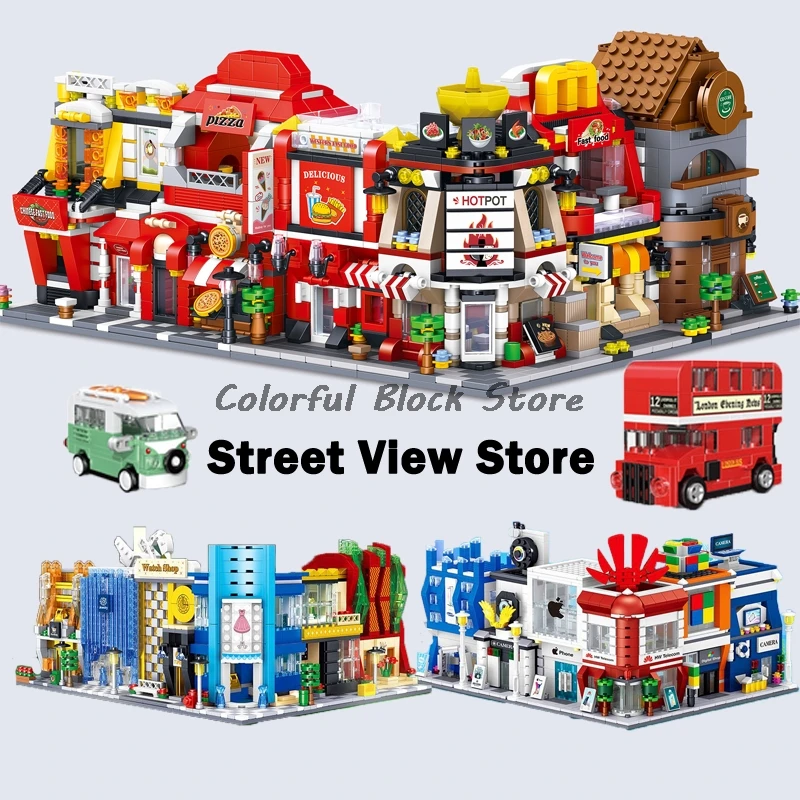Строительные блоки для дома с изображением города архитектуры улицы магазина