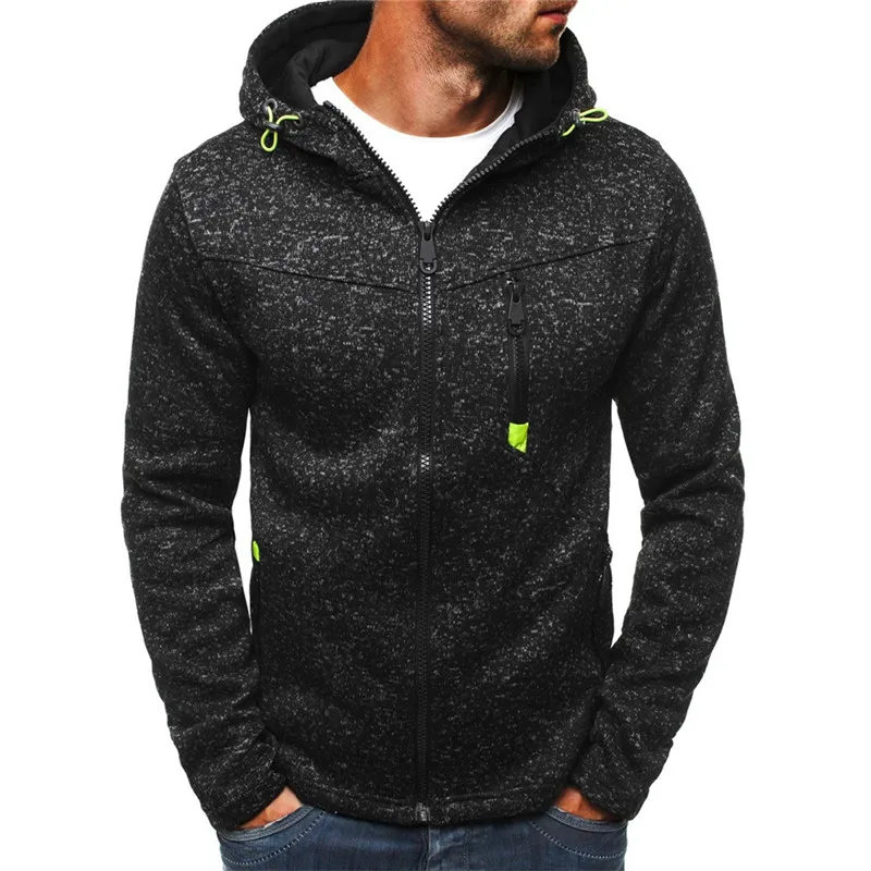 

2021 Autumn and Winter New Men's Fleece Hooded Cardigan Sweater Zipper Color Matching Fitness Hoodie Casual Loose Men Tops Black