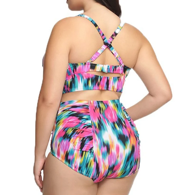 

Sexy Women Swimwear Beachwear Print Multicolor Put Up Bra Bikini Split High Waisted Large Size Swimsuit Biquini Bathing Suit