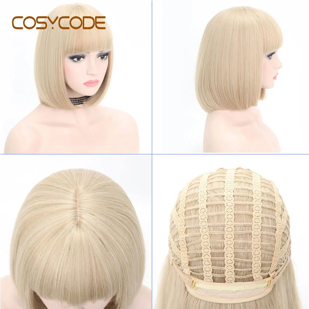 COSYCODE парик блонд Боб 12 дюймов с челкой короткие косплей парики для женщин