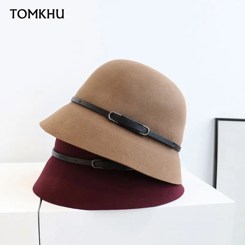 

Женская фетровая шляпа-«колокол», Зимняя шляпа с широкими полями, из шерсти и фетра