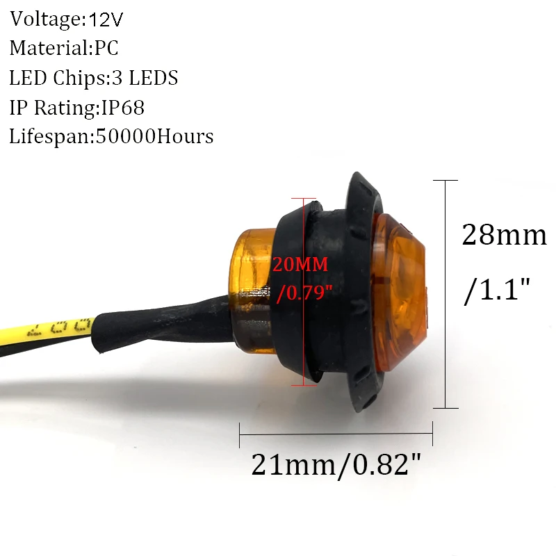 Светодиодные боковые габаритные огни для прицепа 2 шт. 12 В 3 SMD желтые белые