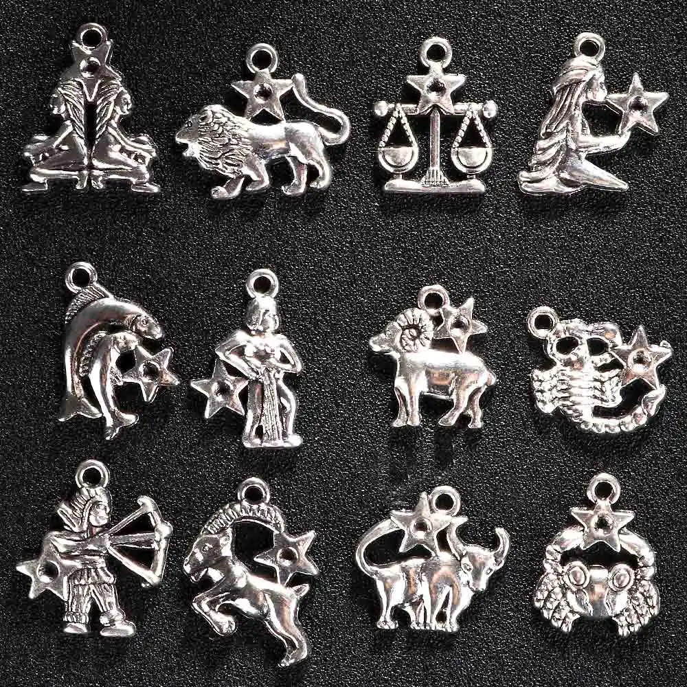 

12Pcs/set Mixed Zodiac Constellation European Alloy Charm Pendant Dangle Beads For DIY Jewelry Making Accessories