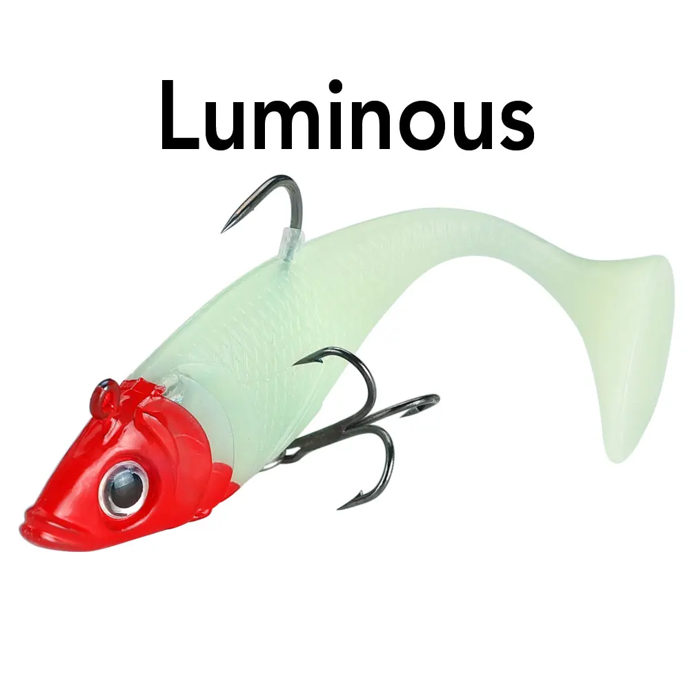 LUMINOUS JACKFISH 10 г/20 г 3D глаза свинцовые рыболовные приманки с Т-образным хвостом мягкие рыболовные приманки одиночные крючковые приманки искусственные приманки блесна для поддева резины - Цвет: LUMINOUS