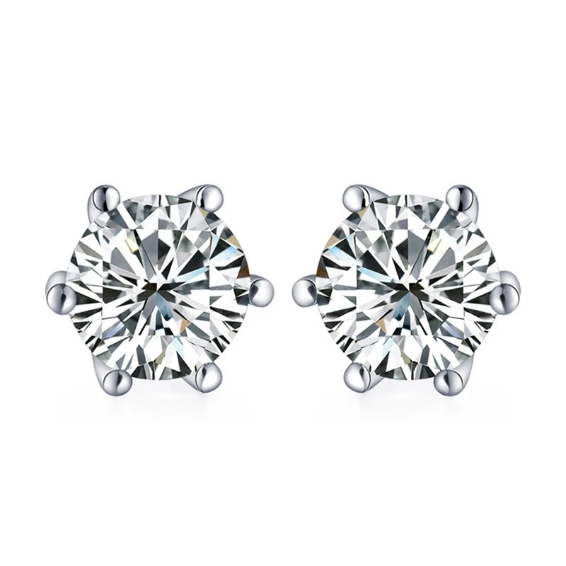 

1 Carat Moissan Stone Earrings Classic Six Prongs 925 Silver Plated