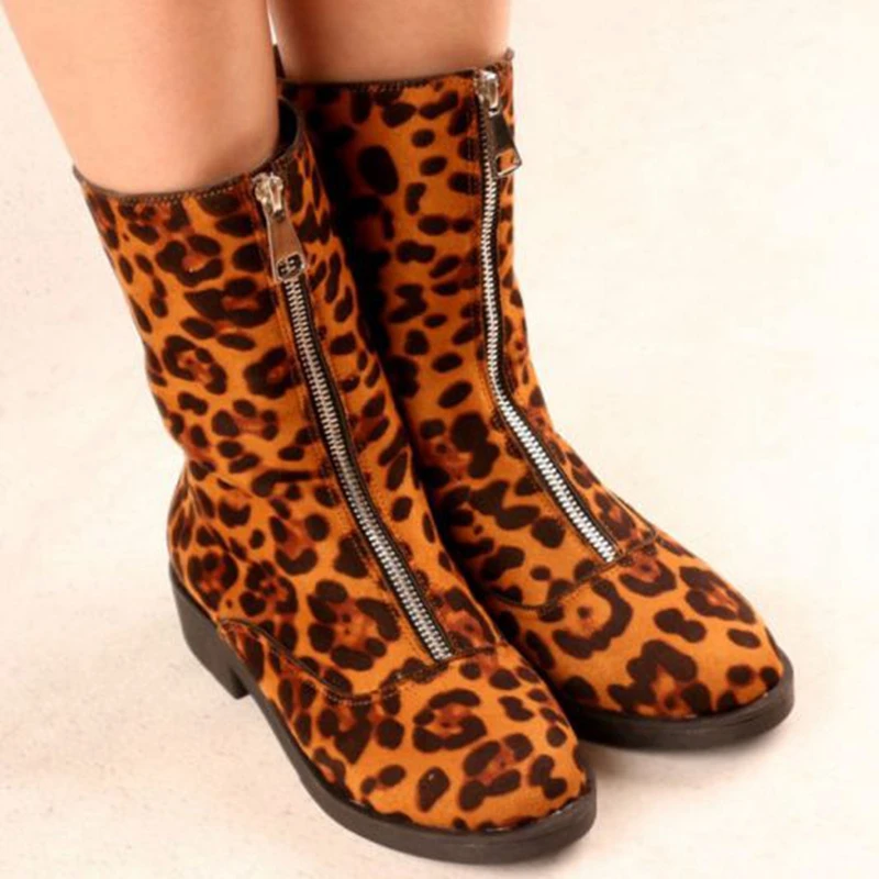Женская обувь с леопардовым принтом ботильоны на высоком каблуке Осень зима