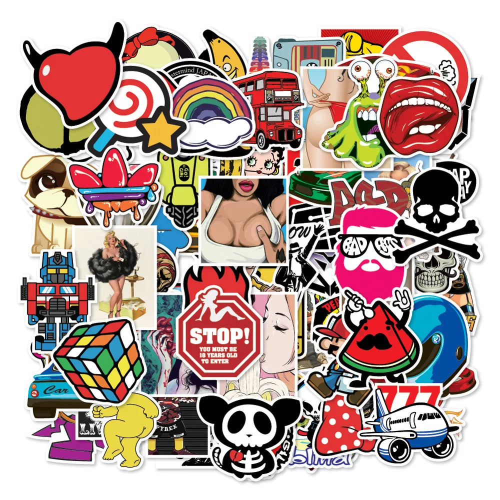 100PCS PVC Sticker 100 шт. музыка ретро полоса граффити наклейки Наклейка в стиле рок для DIY гитары мотоцикл ноутбук багаж скейтборд автомобиль сноуборд - Цвет: 100PCS PVC Sticker