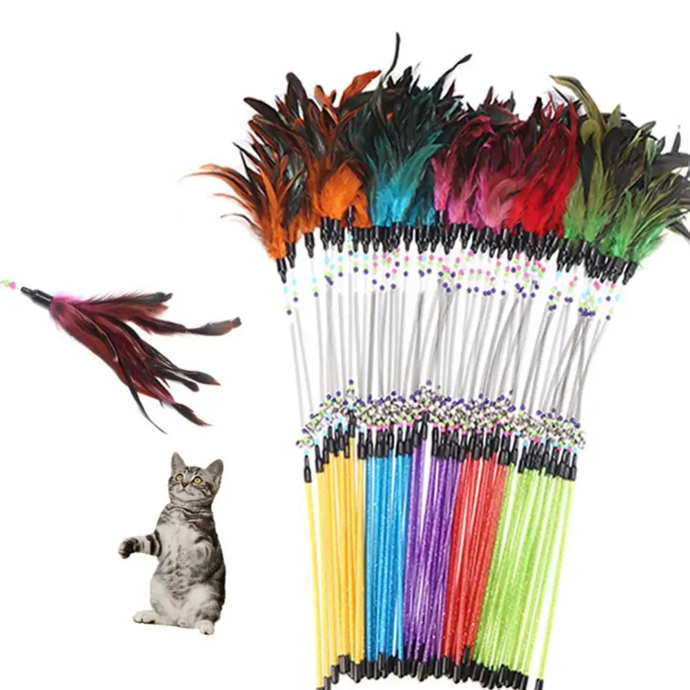 

40% Hot Sales!!! Pet Cat Feather Spring Stick Teaser Kitten Interactive Bell Rod Wand Playing Toy