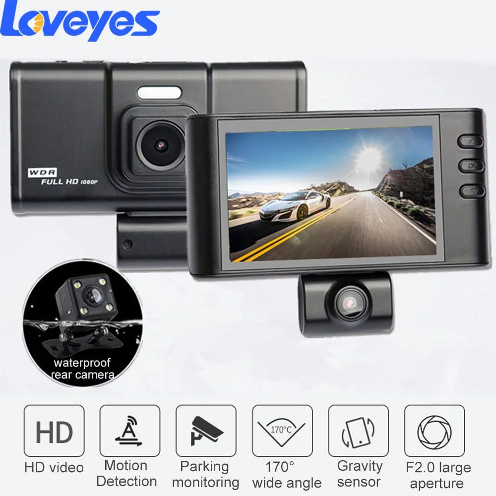 3.2'' Three Lens Car Cameras 360 Adjustable Dashcam HD 1080P Reversing Image Wide Angle Parking Monitoring Video Recorder L315