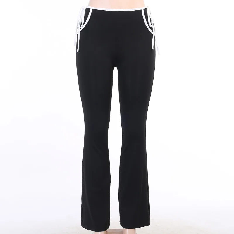 

Side Bow Lace up Streetwear Straight Pant Women Autumn High Waist Pant Trousers Sexy Elastics Casual Full Length Pants