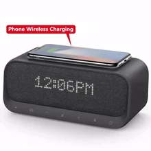 Wake up bluetooth speaker home FM radio stereo subwoofer wireless charging alarm clock speaker for iPhone Xiaomi Huawei charging