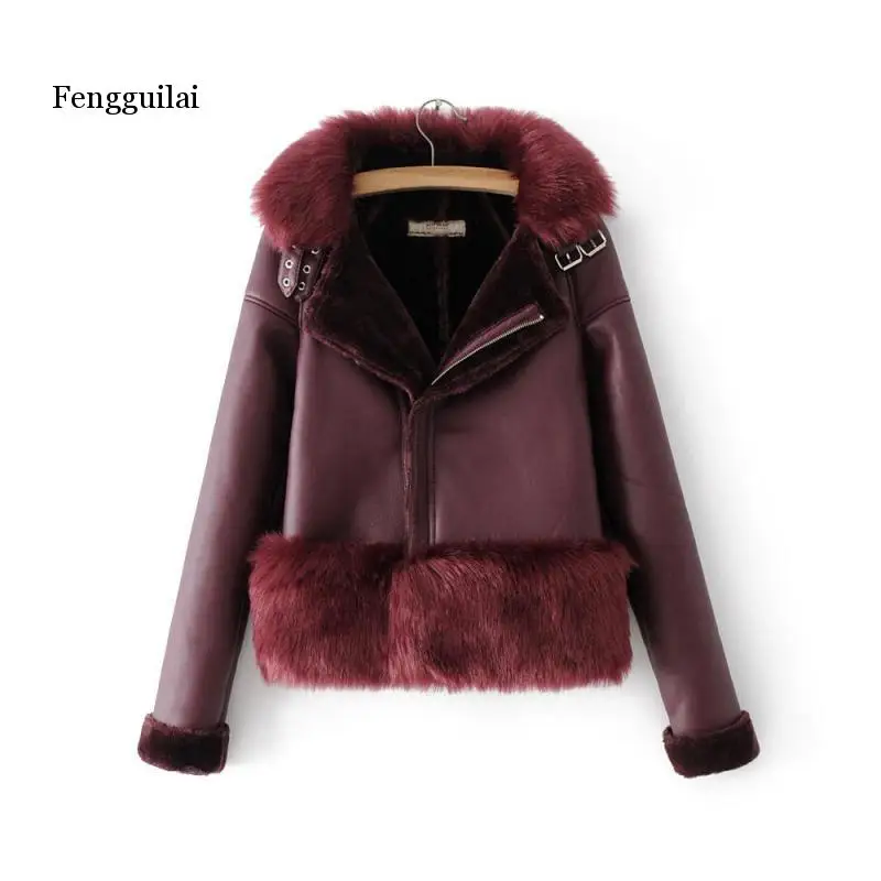 

Женская кожаная куртка на осень и зиму, модная новая уличная одежда, пальто, женское короткое меховое локомотивное пальто, тонкое теплое кож...
