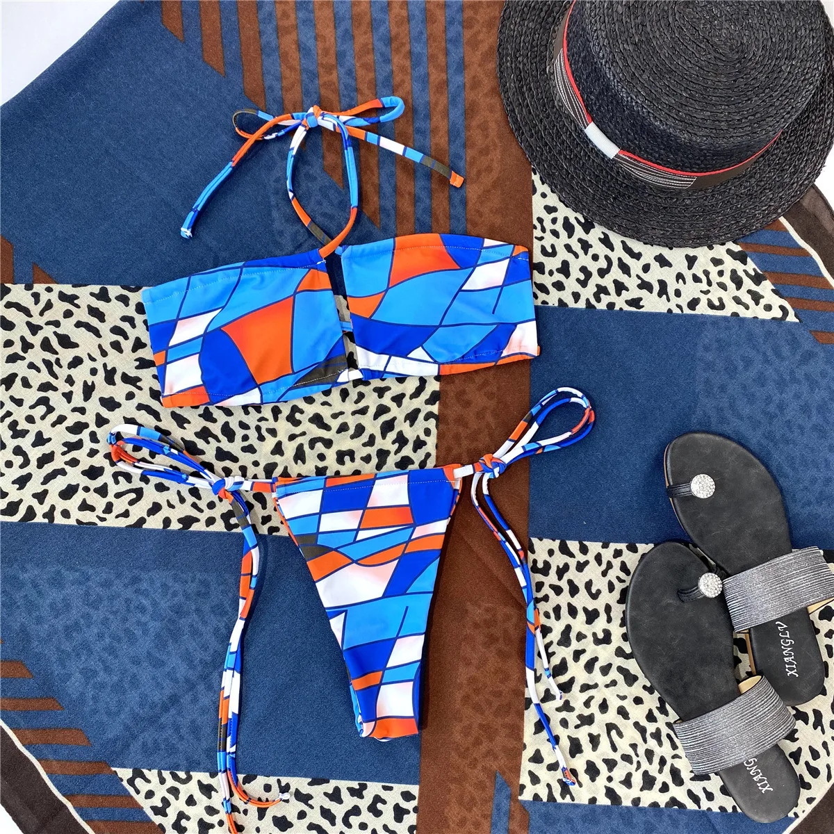 

2021 Ladies Bikini Swimsuit Push-ups Ladies Split Swimsuit Plaid Retro Halter Bikini
