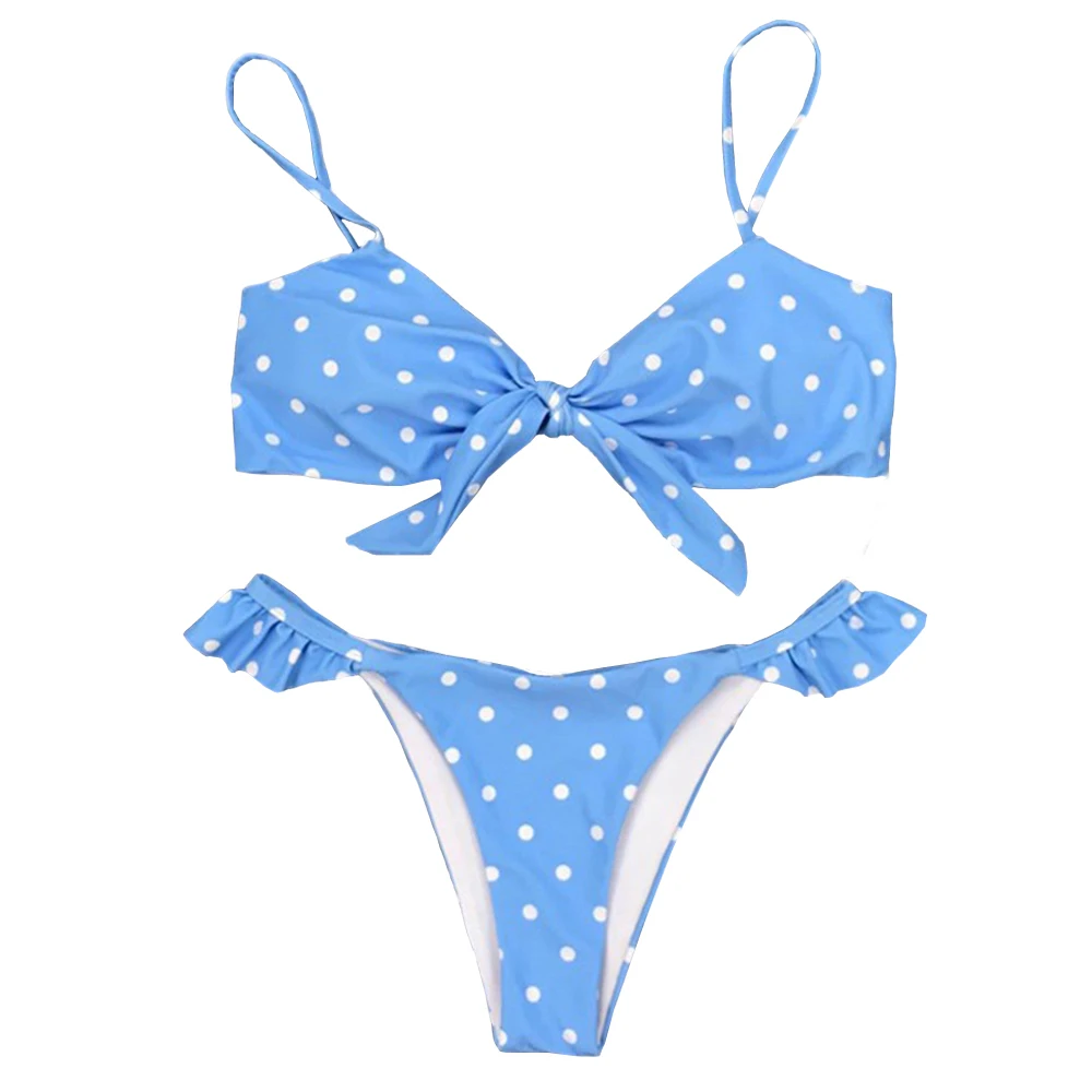 

Qeils Dot Push Up Bikini 2021 Hot Sale Padded Tie Ruffles Patchwork Low Waist Swimsuit Female Biquini Sexy Swimwear Women