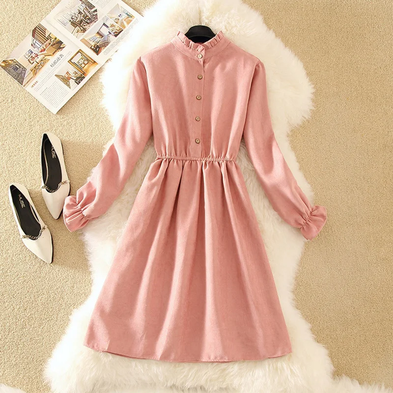 

Mori Literary Retro Mid-Length Corduroy Dress