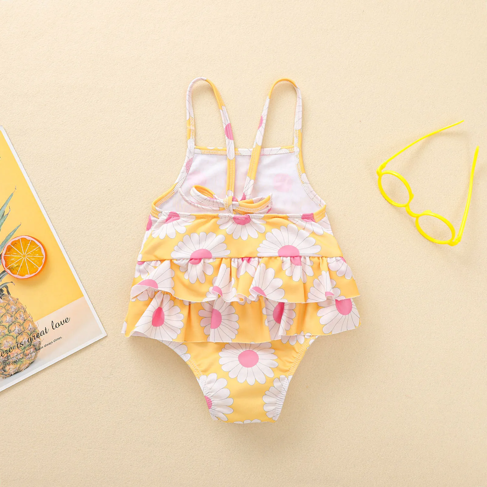 

Pudcoco 1-6Y Toddler Kids Baby Girl Summer Swimwear Floral Print Double Ruffled Sleeveless Backless Swimsuit One-Piece Swimming