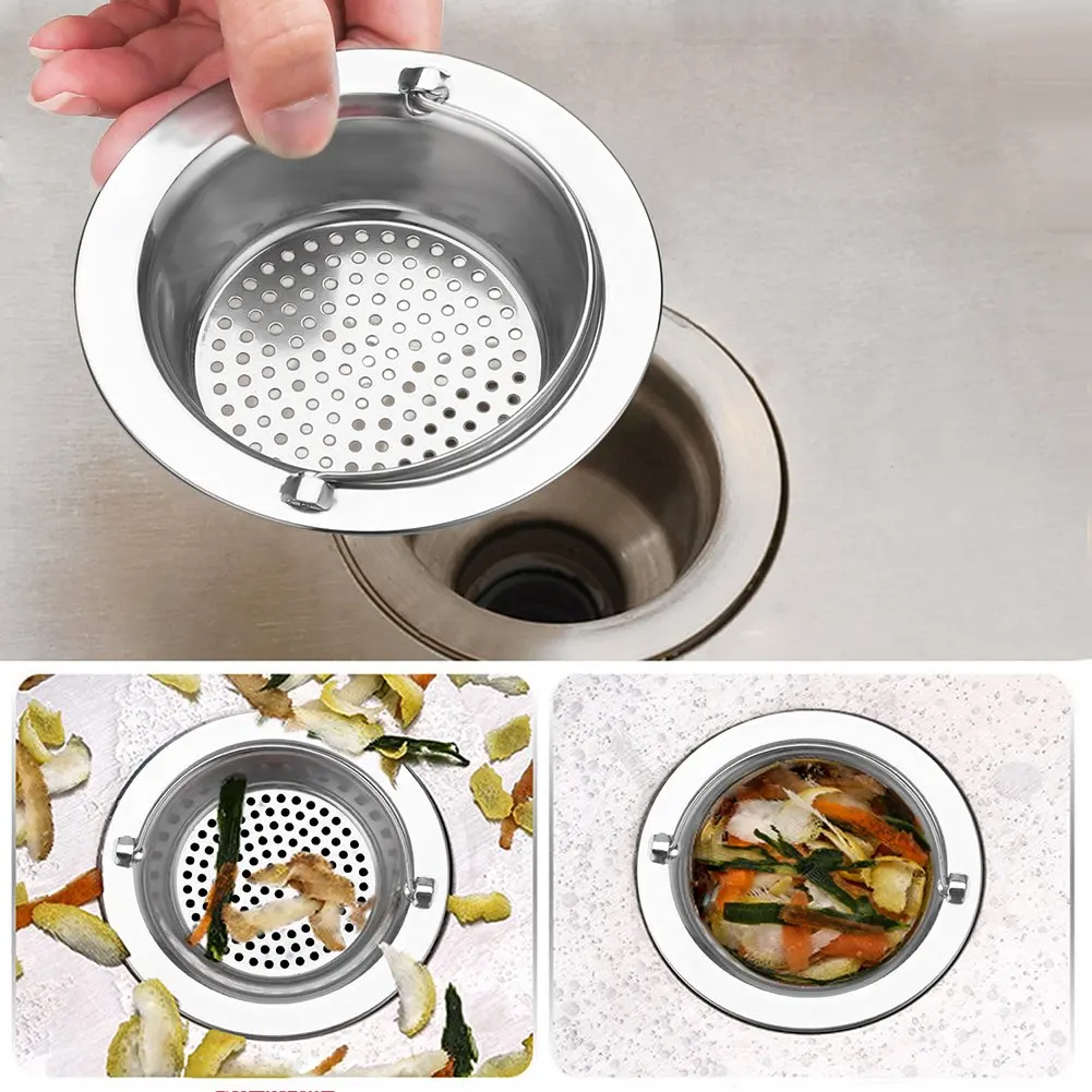 2PCS Upgrade Kitchen Sink Strainer With Handle Premium Stainless Steel Garbage Disposal Stopper Mesh Basket Accessories |