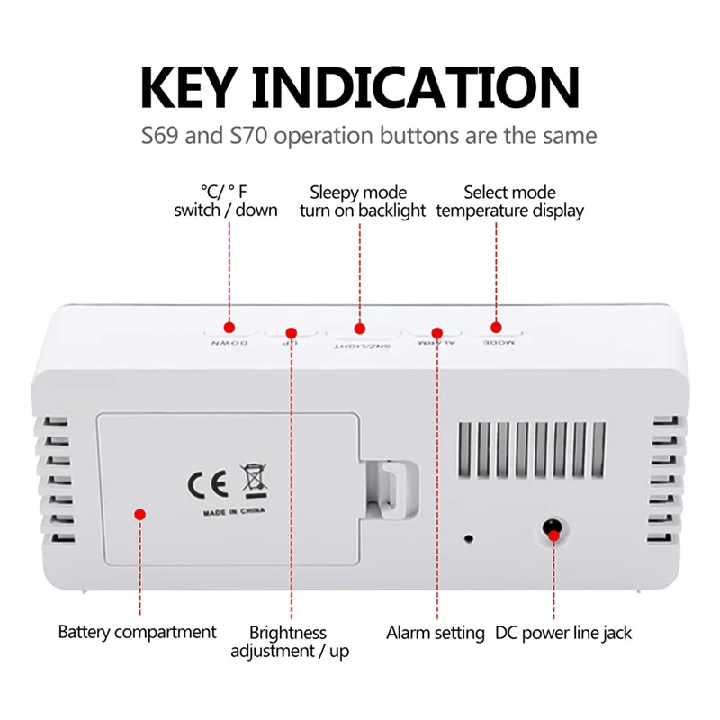 

Digital Bedside Clock Led Screen Usb/Battery Operated For Bedroom Office Night Children And Adults With Temperature Display
