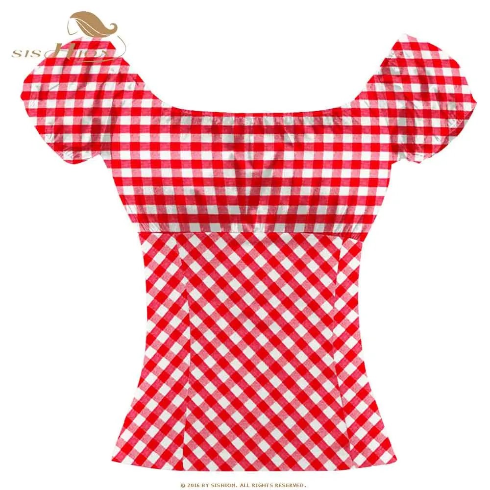 

2021 Женские топы и блузки TP204CRW Изделие из хлопка с короткими рукавами в клетку красного цвета пикантная обувь в винтажном стиле; Сезон лето р...